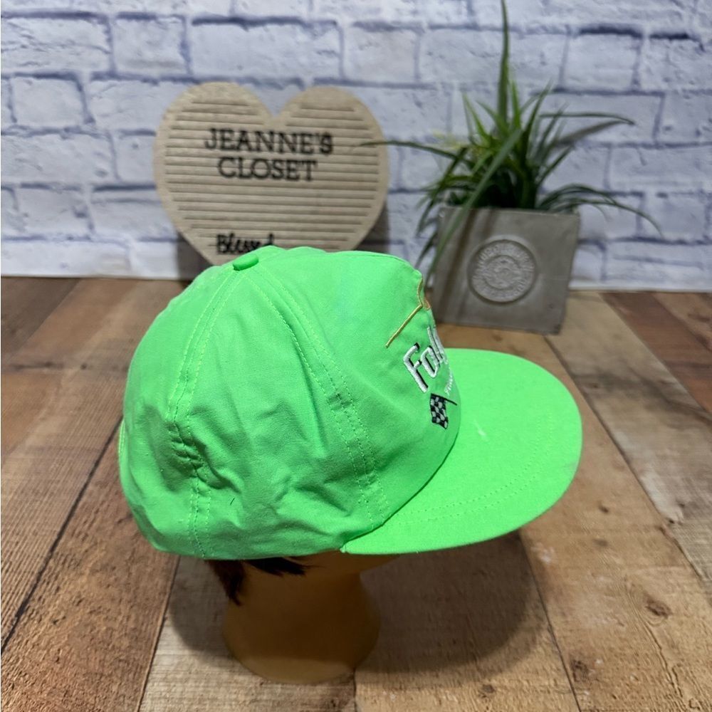 VINTAGE NEON GREEN FOLGERS RACING TEAM ADJ SNAPBACK CAP/HAT MADE IN USA - Picture 2 of 8